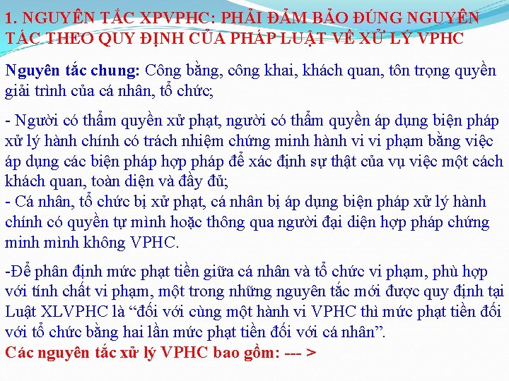 1. NGUYÊN TẮC XPVPHC: PHẢI ĐẢM BẢO ĐÚNG NGUYÊN TÁC THEO QUY ĐỊNH CỦA