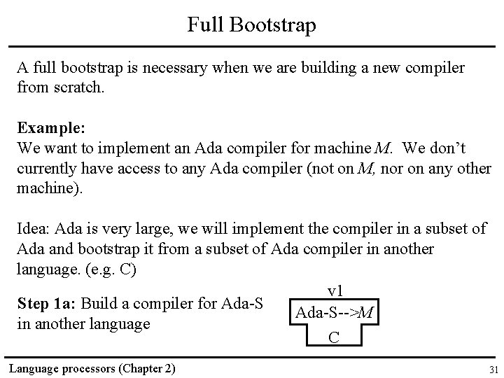 Full Bootstrap A full bootstrap is necessary when we are building a new compiler