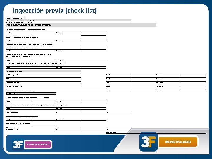 Inspección previa (check list) CONTROL INSPECTIVO PREVIO Establecimientos de produccion de cerveza artesanal DE