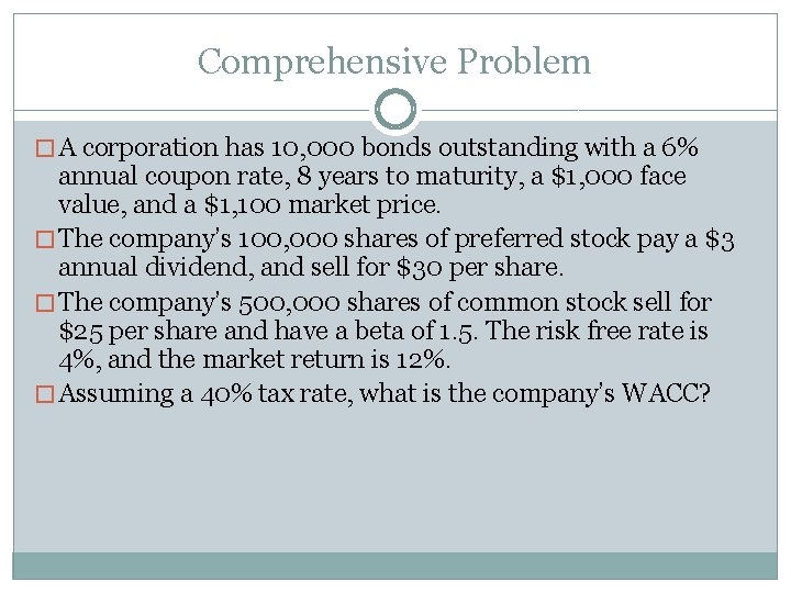 Comprehensive Problem � A corporation has 10, 000 bonds outstanding with a 6% annual Comprehensive Problem � A corporation has 10, 000 bonds outstanding with a 6% annual