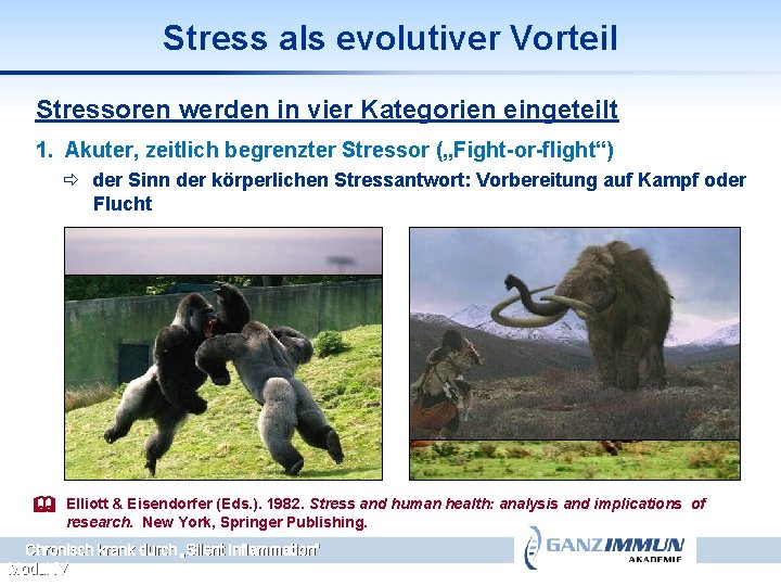 Stress als evolutiver Vorteil Stressoren werden in vier Kategorien eingeteilt 1. Akuter, zeitlich begrenzter
