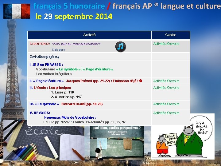 français 5 honoraire / français AP ® langue et culture le 29 septembre 2014