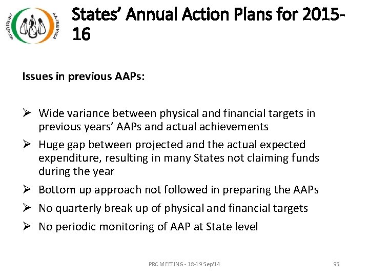 States’ Annual Action Plans for 201516 Issues in previous AAPs: Ø Wide variance between States’ Annual Action Plans for 201516 Issues in previous AAPs: Ø Wide variance between