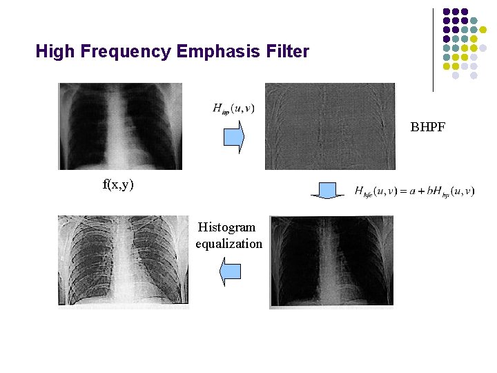 High Frequency Emphasis Filter BHPF f(x, y) Histogram equalization 
