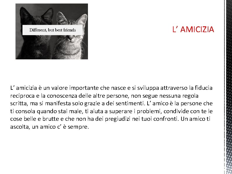 L’ AMICIZIA L’ amicizia è un valore importante che nasce e si sviluppa attraverso