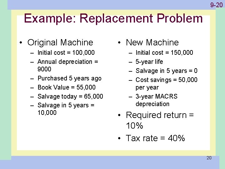 1 -20 9 -20 Example: Replacement Problem • Original Machine – Initial cost =