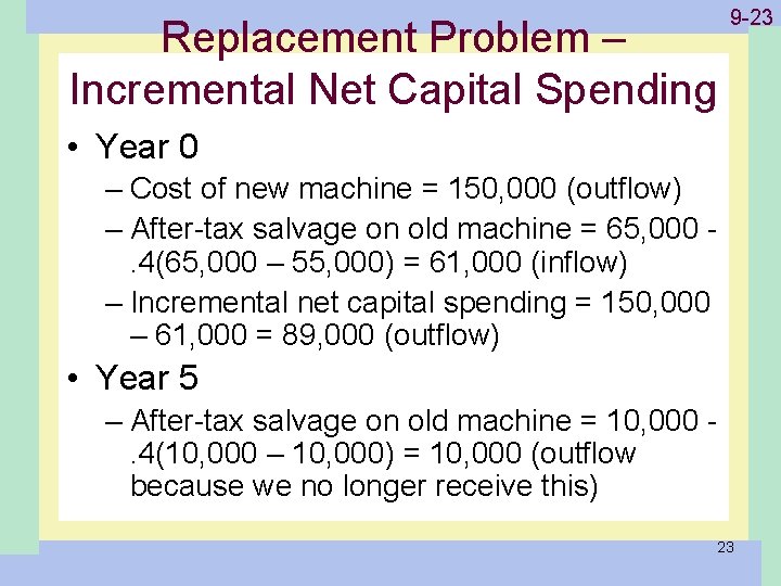 1 -23 9 -23 Replacement Problem – Incremental Net Capital Spending • Year 0