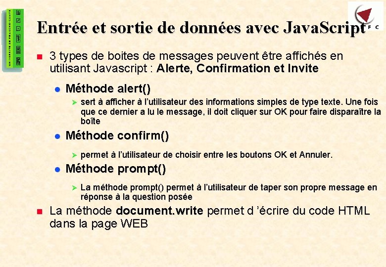7 Entrée et sortie de données avec Java. Script n 3 types de boites