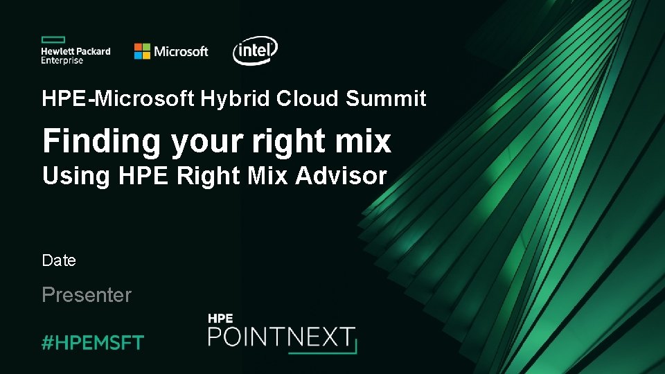 HPE-Microsoft Hybrid Cloud Summit Finding your right mix Using HPE Right Mix Advisor Date