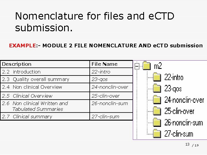 Nomenclature for files and e. CTD submission. EXAMPLE: - MODULE 2 FILE NOMENCLATURE AND