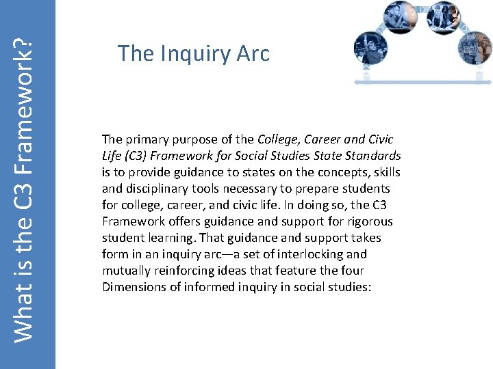 What is the C 3 Framework? The Inquiry Arc The primary purpose of the