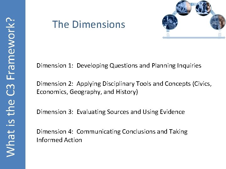 What is the C 3 Framework? The Dimensions Dimension 1: Developing Questions and Planning
