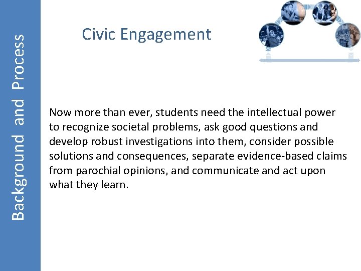 What is the C 3 Framework? Background and Process Civic Engagement Now more than