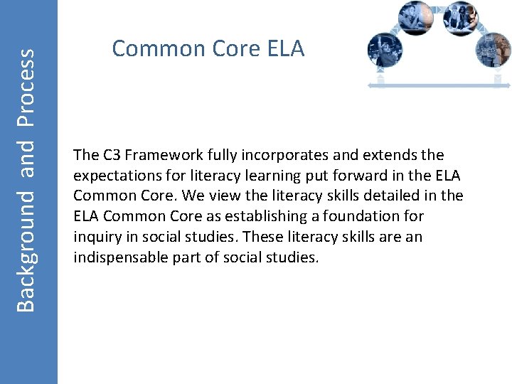 Background and Process Common Core ELA The C 3 Framework fully incorporates and extends
