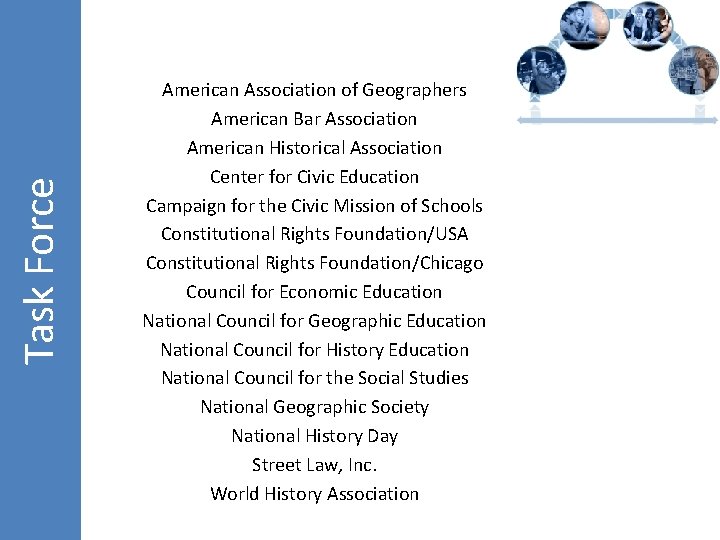 Task Force American Association of Geographers American Bar Association American Historical Association Center for