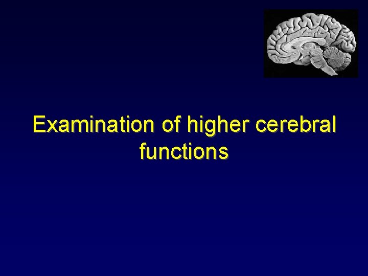 Examination of higher cerebral functions 