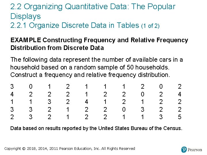 2. 2 Organizing Quantitative Data: The Popular Displays 2. 2. 1 Organize Discrete Data