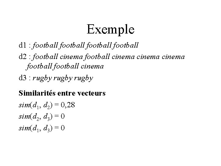 Exemple d 1 : football d 2 : football cinema football cinema d 3