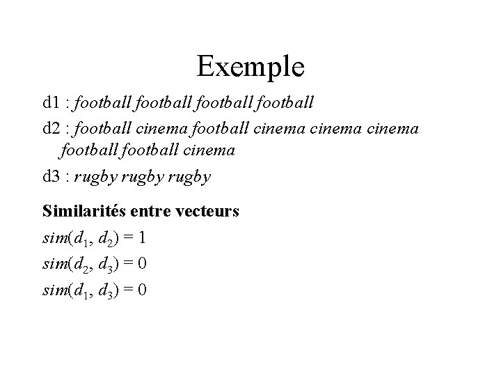 Exemple d 1 : football d 2 : football cinema football cinema d 3