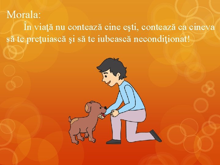 Morala: În viaţă nu contează cine eşti, contează ca cineva să te preţuiască şi