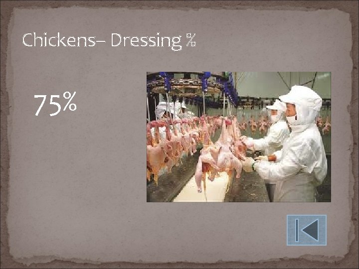 Chickens– Dressing % 75% 