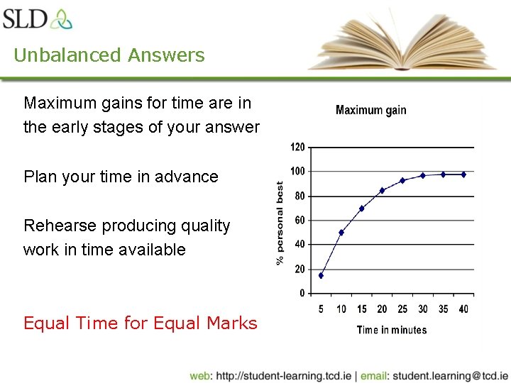 Unbalanced Answers Maximum gains for time are in the early stages of your answer