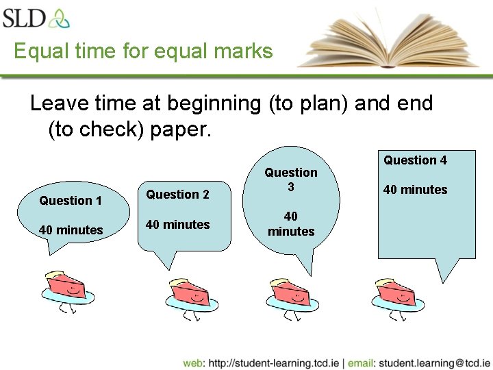 Equal time for equal marks Leave time at beginning (to plan) and end (to