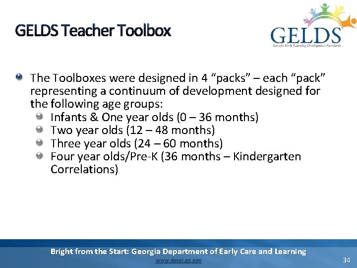 GELDS Teacher Toolbox The Toolboxes were designed in 4 “packs” – each “pack” representing GELDS Teacher Toolbox The Toolboxes were designed in 4 “packs” – each “pack” representing