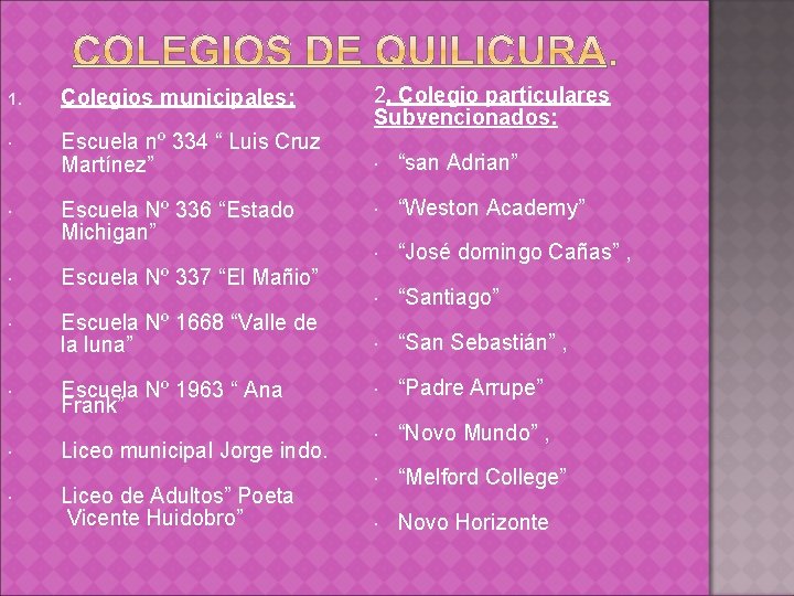 1. Colegios municipales: Escuela nº 334 “ Luis Cruz Martínez” Escuela Nº 336 “Estado