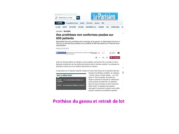  Prothèse du genou et retrait de lot 