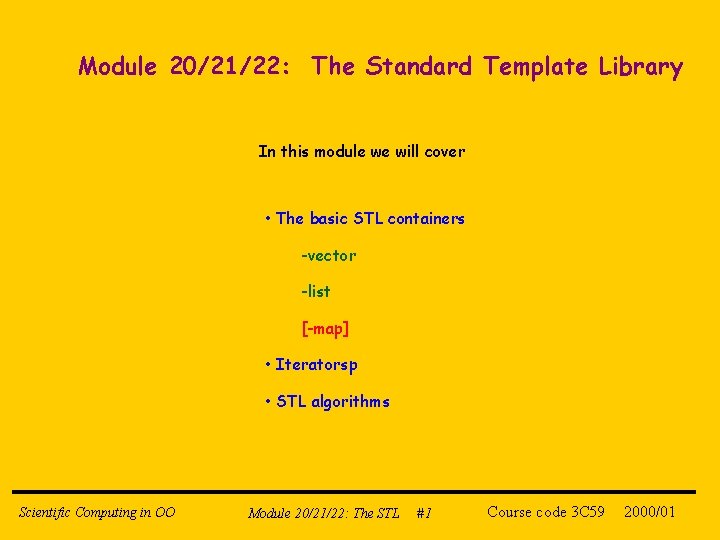 Module 20/21/22: The Standard Template Library In this module we will cover • The