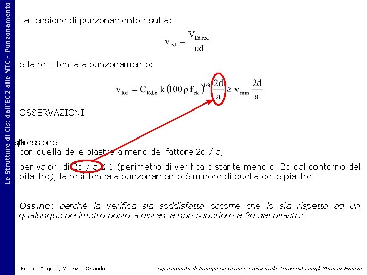 Le Strutture di Cls: dall’EC 2 alle NTC - Punzonamento La tensione di punzonamento Le Strutture di Cls: dall’EC 2 alle NTC - Punzonamento La tensione di punzonamento