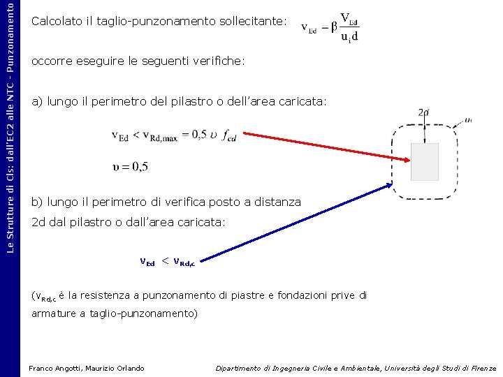 Le Strutture di Cls: dall’EC 2 alle NTC - Punzonamento Calcolato il taglio-punzonamento sollecitante: Le Strutture di Cls: dall’EC 2 alle NTC - Punzonamento Calcolato il taglio-punzonamento sollecitante: