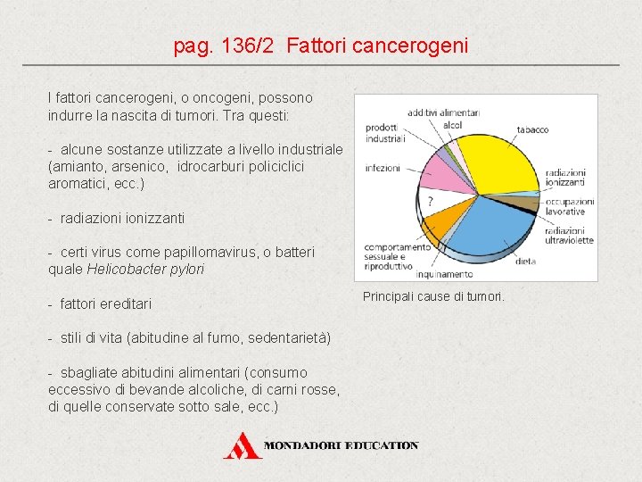 pag. 136/2 Fattori cancerogeni I fattori cancerogeni, o oncogeni, possono indurre la nascita di