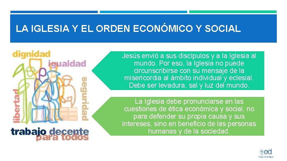 LA IGLESIA Y EL ORDEN ECONÓMICO Y SOCIAL Jesús envió a sus discípulos y