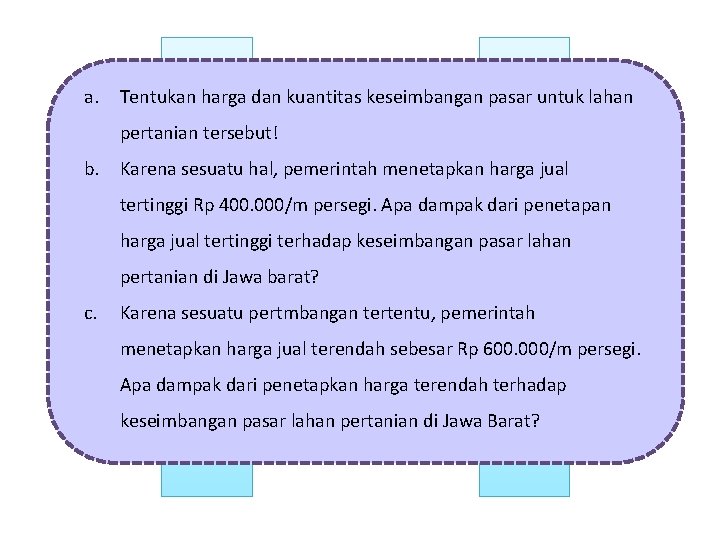 a. Tentukan harga dan kuantitas keseimbangan pasar untuk lahan pertanian tersebut! b. Karena sesuatu