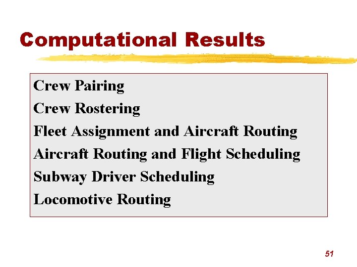 Computational Results Crew Pairing Crew Rostering Fleet Assignment and Aircraft Routing and Flight Scheduling