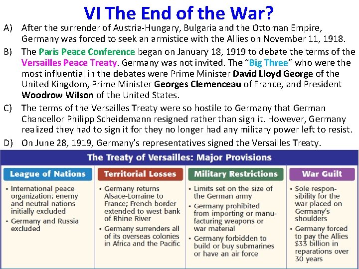 VI The End of the War? A) After the surrender of Austria-Hungary, Bulgaria and