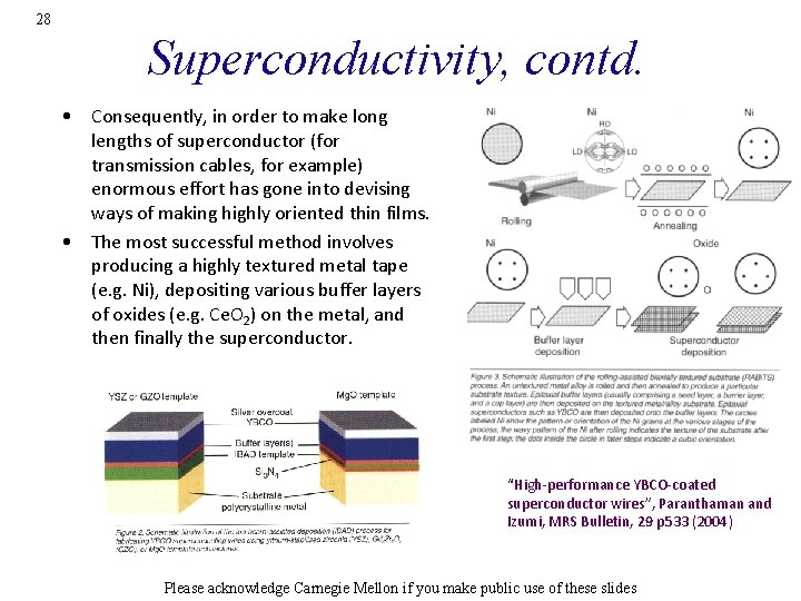 28 Superconductivity, contd. • Consequently, in order to make long lengths of superconductor (for