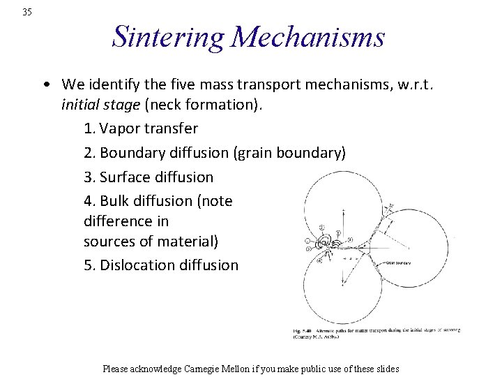 35 Sintering Mechanisms • We identify the five mass transport mechanisms, w. r. t.