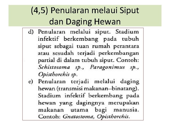 (4, 5) Penularan melaui Siput dan Daging Hewan 