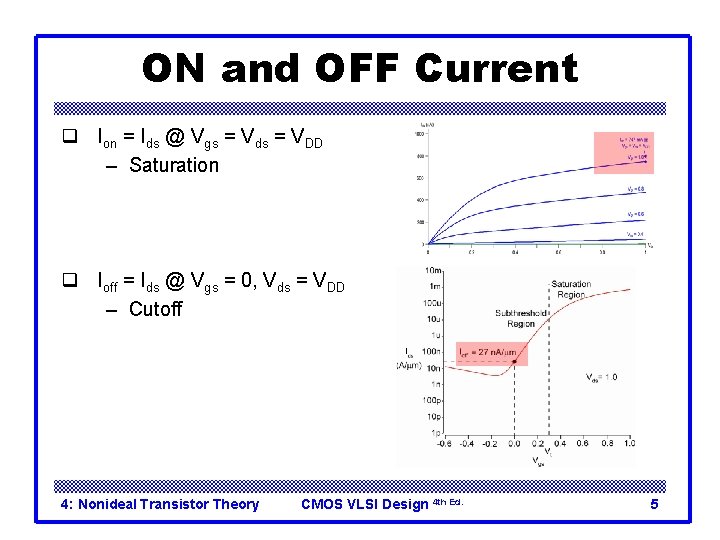 ON and OFF Current q Ion = Ids @ Vgs = Vds = VDD