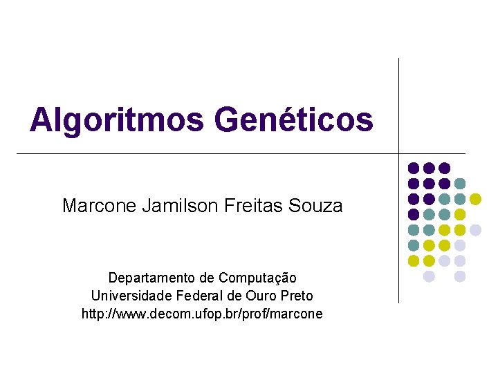 Algoritmos Genéticos Marcone Jamilson Freitas Souza Departamento de Computação Universidade Federal de Ouro Preto