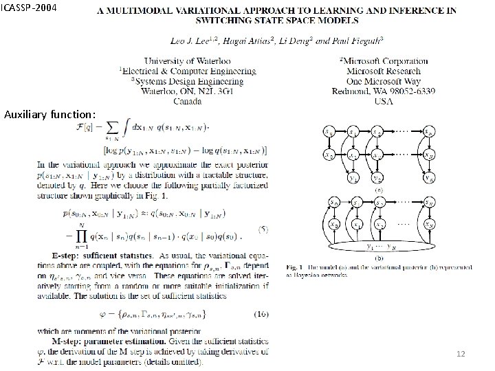 ICASSP-2004 Auxiliary function: 12 