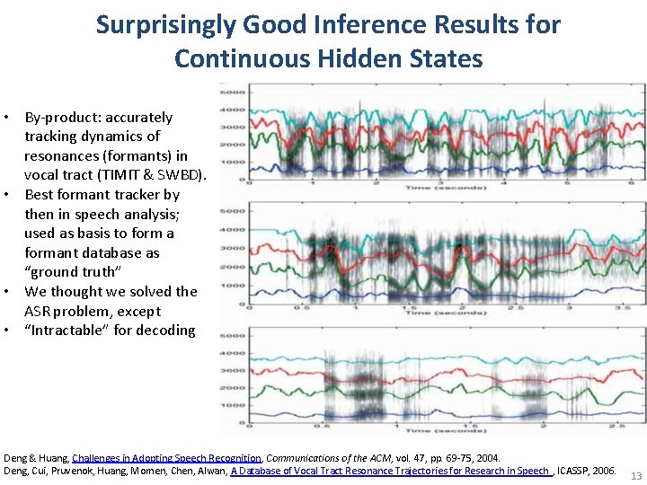 Surprisingly Good Inference Results for Continuous Hidden States • By-product: accurately tracking dynamics of