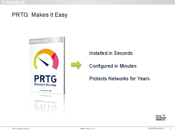 PRTG: Makes it Easy Installed in Seconds Configured in Minutes Protects Networks for Years