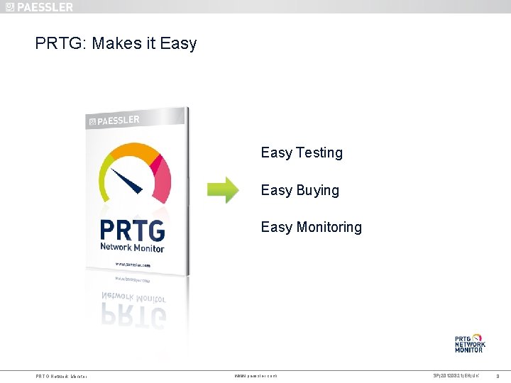 PRTG: Makes it Easy Testing Easy Buying Easy Monitoring PRTG Network Monitor www. paessler.