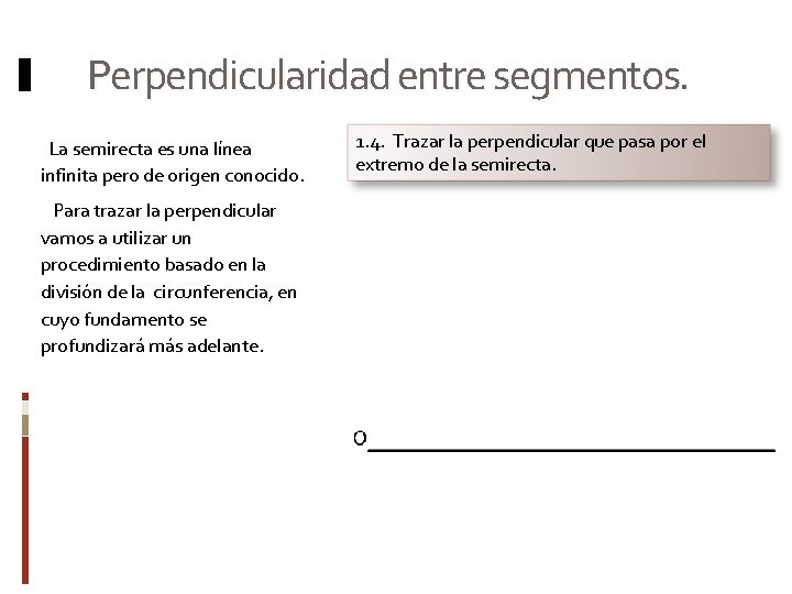 Perpendicularidad entre segmentos. La semirecta es una línea infinita pero de origen conocido. Para