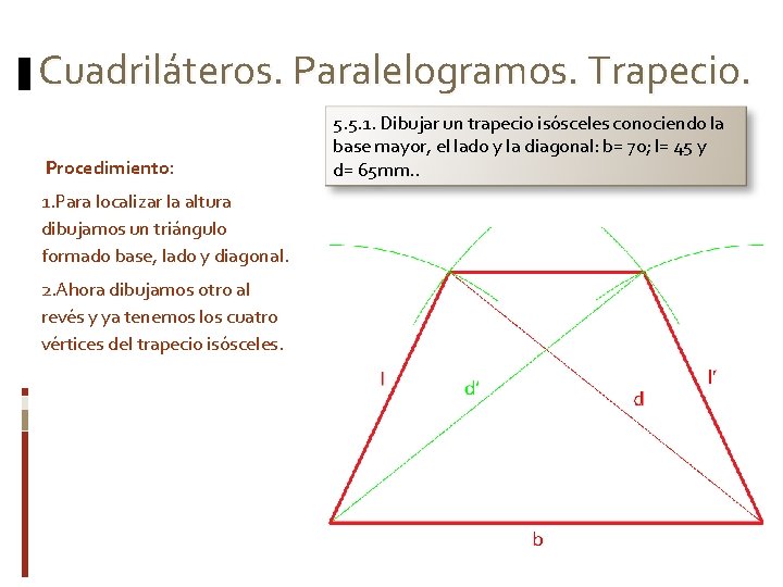 Cuadriláteros. Paralelogramos. Trapecio. Procedimiento: 1. Para localizar la altura dibujamos un triángulo formado base,