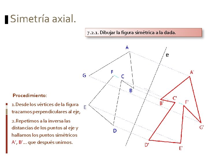 Simetría axial. 7. 2. 1. Dibujar la figura simétrica a la dada. Procedimiento: 1.